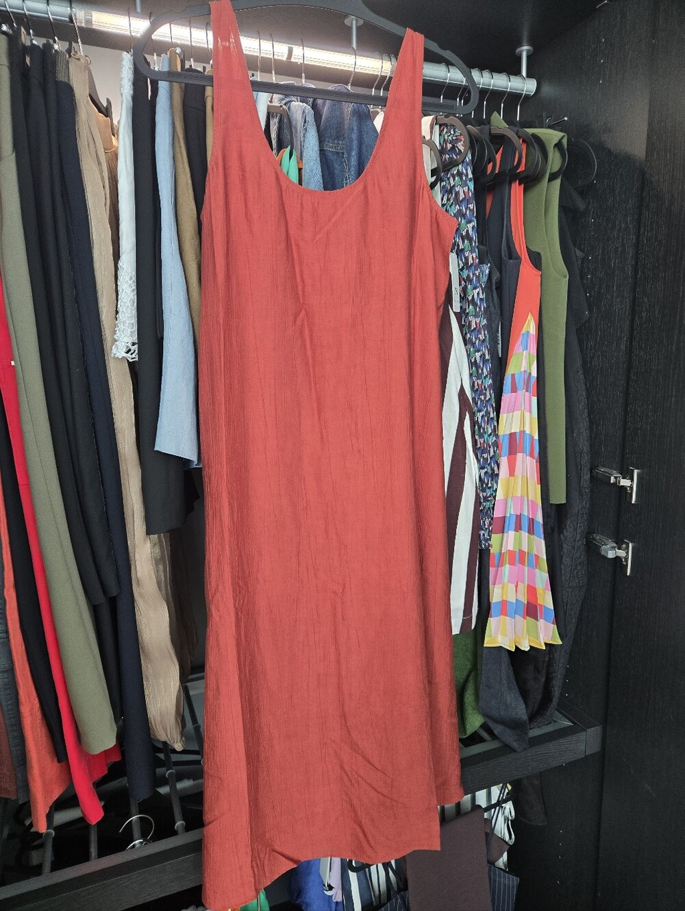 Natori Rust Red Scoop-Neck Maxi Slip Dress
